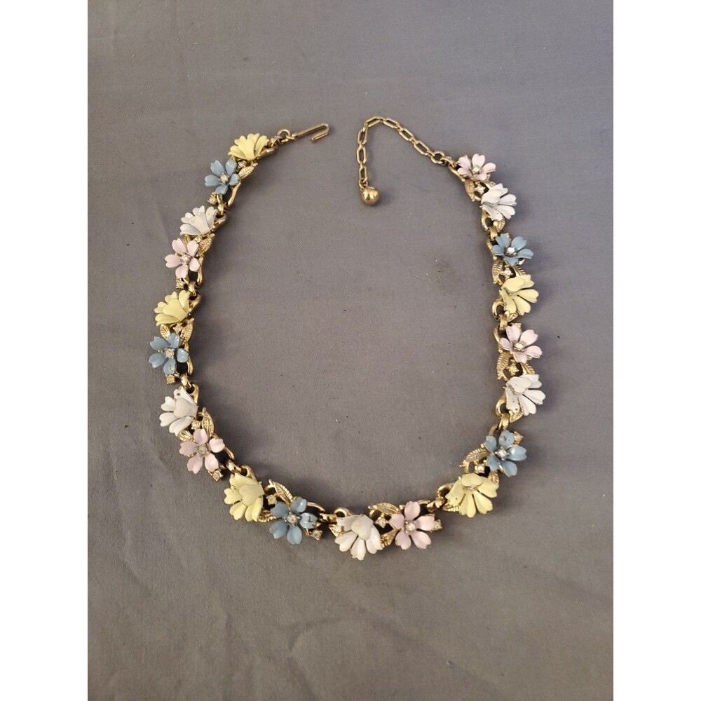 Vintage Crown Trifari Garden Party Multi Colored Flower Enamel Necklace